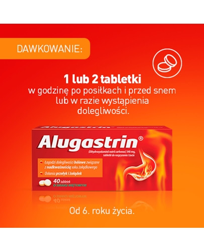 Alugastrin, 340 mg, tabletki do rozgryzania i żucia o smaku miętowym 40 sztuk