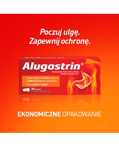 Alugastrin, 340 mg, tabletki do rozgryzania i żucia o smaku miętowym 40 sztuk