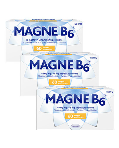 Magne B6 (48 mg + 5 mg) lek na niedobór magnezu 3 x 60 tabletek powlekanych [3-PAK]