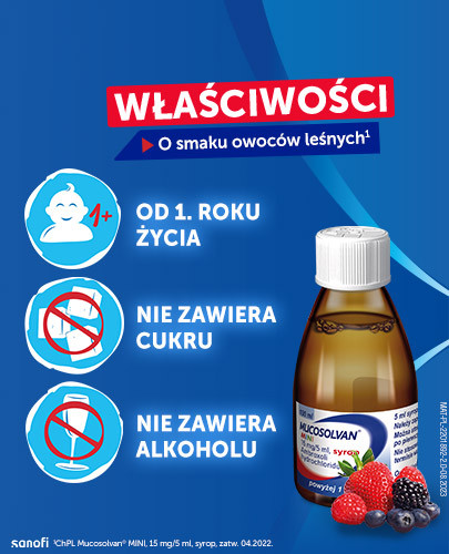 Mucosolvan Mini 15mg/5 ml syrop dla dzieci na kaszel 100 ml + Mucosolvan syrop na kaszel 30mg/5ml 200 ml [2-PAK]