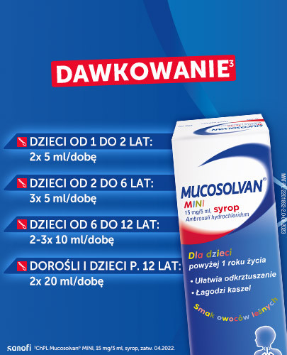 Mucosolvan Mini 15mg/5 ml syrop dla dzieci na kaszel 100 ml + Mucosolvan syrop na kaszel 30mg/5ml 200 ml [2-PAK]