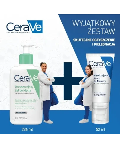 Cerave Xmass 2024 oczyszczający żel do mycia dla skóry normalnej i tłustej 236 ml + nawilżający krem do twarzy dla skóry normalnej i suchej 52 ml [ZESTAW]