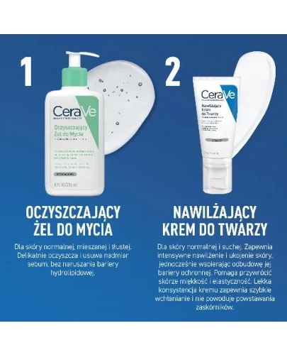 Cerave Xmass 2024 oczyszczający żel do mycia dla skóry normalnej i tłustej 236 ml + nawilżający krem do twarzy dla skóry normalnej i suchej 52 ml [ZESTAW]