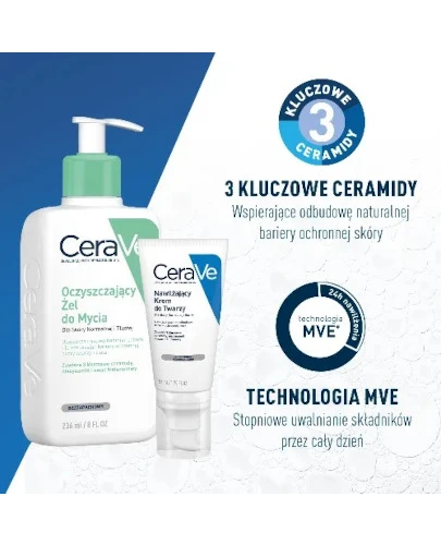 Cerave Xmass 2024 oczyszczający żel do mycia dla skóry normalnej i tłustej 236 ml + nawilżający krem do twarzy dla skóry normalnej i suchej 52 ml [ZESTAW]