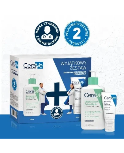 Cerave Xmass 2024 oczyszczający żel do mycia dla skóry normalnej i tłustej 236 ml + nawilżający krem do twarzy dla skóry normalnej i suchej 52 ml [ZESTAW]