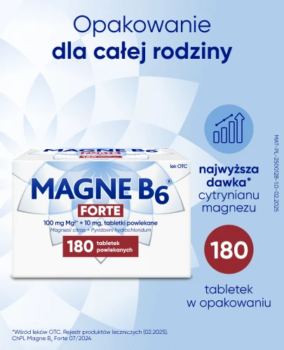 Magne B6 Forte, 100 mg Mg2+ + 10 mg, 180 tabletek powlekanych