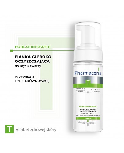 Pharmaceris T Puri-Sebostatic pianka głęboko oczyszczająca do mycia twarzy przywracająca hydro równowagę 150 ml [Kup 2 produkty z linii Pharmaceris T = Płyn micelarny Pharmaceris T 200 ml ]
