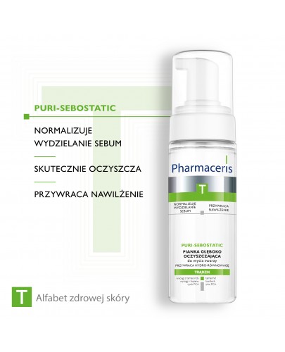 Pharmaceris T Puri-Sebostatic pianka głęboko oczyszczająca do mycia twarzy przywracająca hydro równowagę 150 ml [Kup 2 produkty z linii Pharmaceris T = Płyn micelarny Pharmaceris T 200 ml]