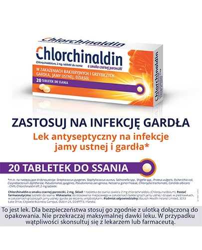 Chlorchinaldin 2mg o smaku czarnej porzeczki 20 tabletek do ssania