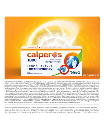 Calperos 1000 400 mg jonów wapnia 30 kapsułek