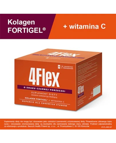 4 Flex, kolagen fortigel + witamina C o smaku czarnej porzeczki, saszetki, 30 sztuk
