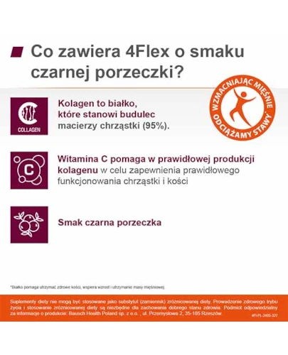 4 Flex, kolagen fortigel + witamina C o smaku czarnej porzeczki, saszetki, 30 sztuk