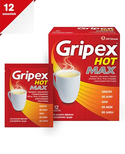 Gripex Hot Max 1000 mg + 100 mg + 12,2 mg 12 saszetek