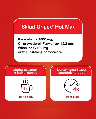 Gripex Hot Max 1000 mg + 100 mg + 12,2 mg 12 saszetek
