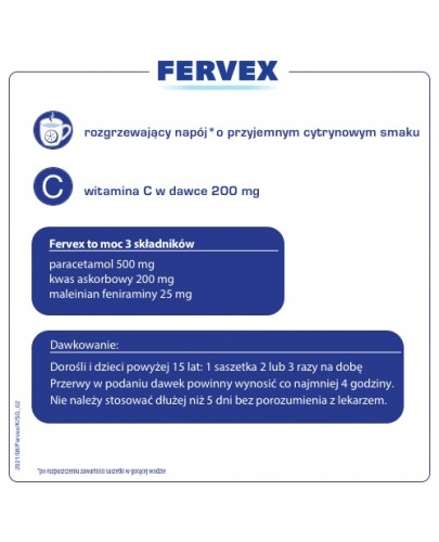 Fervex 500 mg + 25 mg + 200 mg lek na objawy przeziębienia i grypy smak cytrynowy 8 saszetek