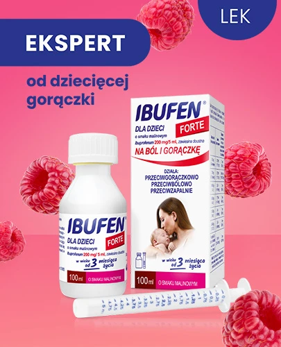 Ibufen dla dzieci Forte 200mg/5ml zawiesina o smaku malinowym dla dzieci 3m+ 100 ml