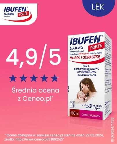 Ibufen dla dzieci Forte 200mg/5ml zawiesina o smaku malinowym dla dzieci 3m+ 100 ml
