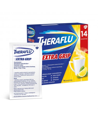 Theraflu Extra Grip saszetki na objawy grypy i przeziębienia 14 saszetek