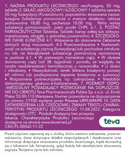 NeoFuragina 50 mg leczenie zakażeń dróg moczowych 30 tabletek