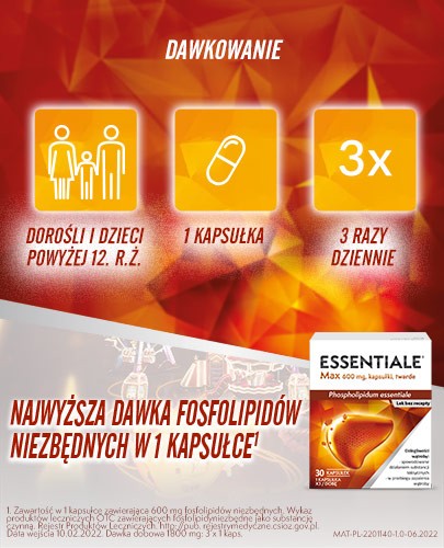 Essentiale Max Na wątrobę 600 mg 30 kapsułek