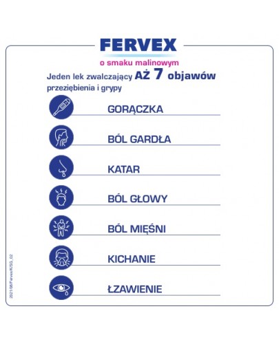 Fervex 500 mg + 25 mg + 200 mg lek na objawy przeziębienia i grypy smak malinowy 8 saszetek