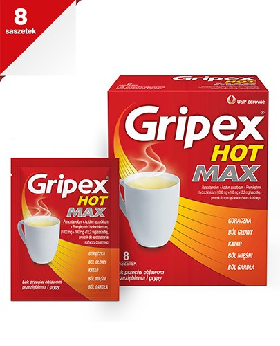 Gripex Hot Max 1000 mg + 100 mg + 12,2 mg 8 saszetek