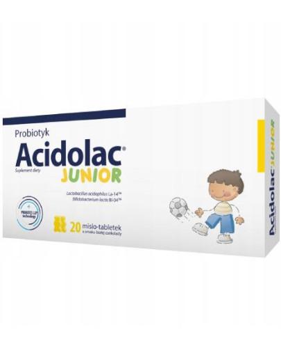 zdjęcie produktu Acidolac Junior o smaku białej czekolady 20 misio-tabletek