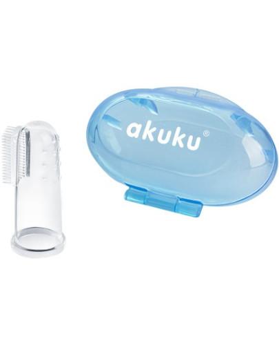 podgląd produktu Akuku slikonowa szczoteczka na palec z niebieskim etui 1 sztuka [A0263]