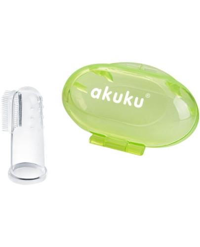 podgląd produktu Akuku slikonowa szczoteczka na palec z zielonym etui 1 sztuka [A0264]