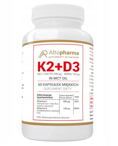 zdjęcie produktu Altopharma Witamina K2 MK-7 z Natto 200 µg + D3 4000 IU 100 µg + Olej MCT 120 kapsułek miękkich