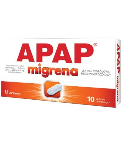 zdjęcie produktu Apap Migrena 250 mg + 250 mg + 65 mg 10 tabletek powlekanych