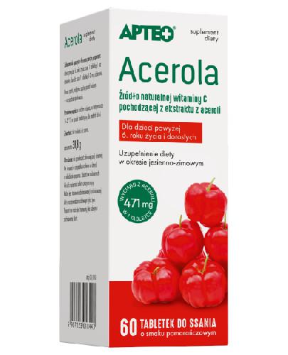 zdjęcie produktu Apteo Acerola 60 tabletek do ssania o smaku pomarańczowym