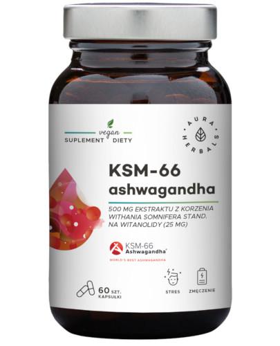 podgląd produktu Aura Herbals Ashwagandha KSM-66 Korzeń 500 mg 60 kapsułek