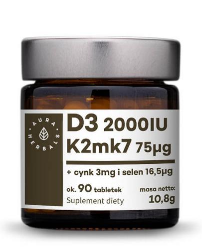 podgląd produktu Aura Herbals Witamina D3 (2000IU) + K2mk7 + Cynk + Selen 90tabletek (10,8g)