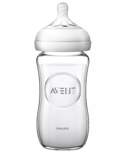 zdjęcie produktu Avent Philips Natural butelka szklana dla niemowląt ze smoczkiem o wolnym wypływie 1m+ 240 ml [SCF053/17]