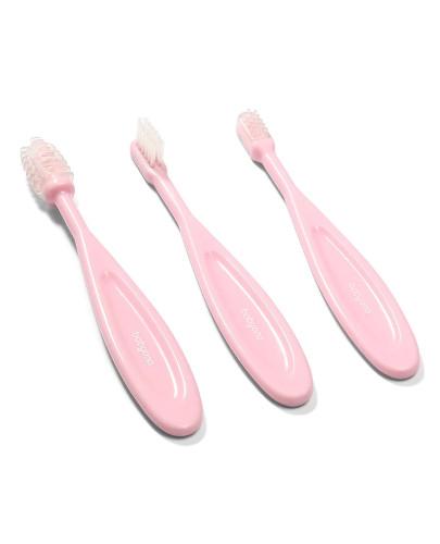 zdjęcie produktu Babyono Szczoteczki do zębów dla dzieci i niemowląt różowe 3 sztuki [550/01]