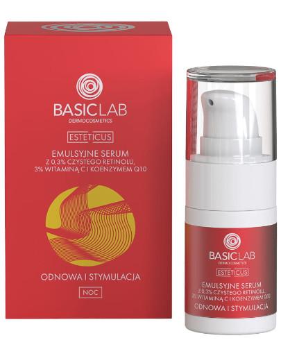 podgląd produktu Basiclab Esteticus emulsyjne serum z 0,3% czystego retinolu, 3% witaminą C i koenzymem Q10 15 ml