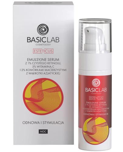 podgląd produktu Basiclab Esteticus emulsyjne serum z 1% czystego retinolu, 5% witaminą C i 2% komórkami macierzystymi z wąkrotki azjatyckiej 30 ml