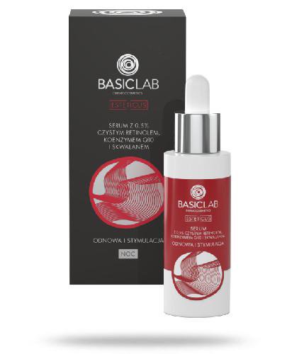 podgląd produktu BasicLab Esteticus Odnowa i stymulacja serum z 0.5% czystym retinolem, koenzymem Q10 i skwalanem na noc 30 ml
