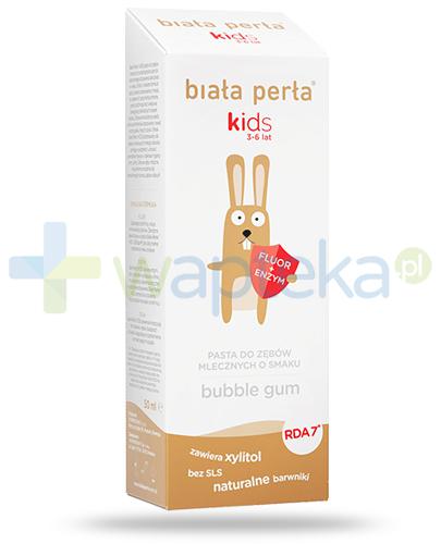 podgląd produktu Biała Perła Kids pasta do zębów mlecznych o smaku bubble gum dla dzieci 3-6 50 ml