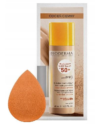podgląd produktu Bioderma Photoderm Nude Touch SPF 50+ ochronny podkład odcień ciemny 40 ml + gąbka do makijażu