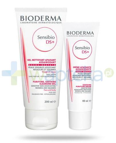 podgląd produktu Bioderma Sensibio DS+ oczyszczający żel do mycia skóry 200 ml + krem przeciw podrażnieniom 40 ml [ZESTAW]