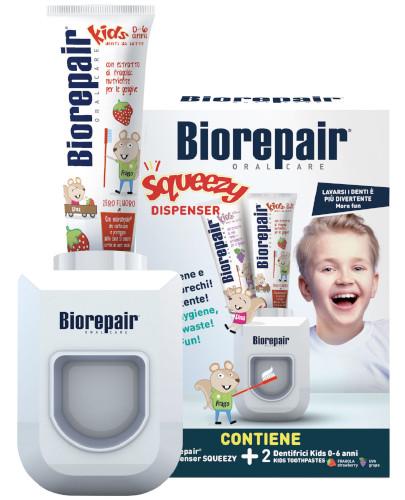podgląd produktu Biorepair Squeezy dozownik do pasty dla dzieci + Biorepair Junior Kids 0-6 lat pasta do zębów 2 x 50 ml [ZESTAW]
