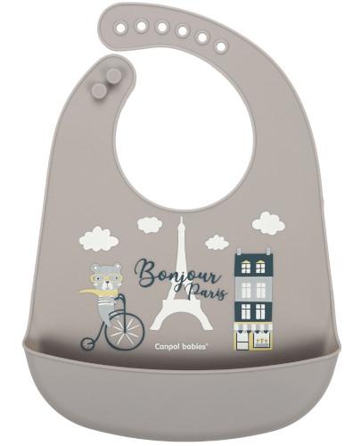 zdjęcie produktu Canpol Babies śliniak silikonowy z kieszonką Bonjour Paris beżowy 1 sztuka [74/027_bei]