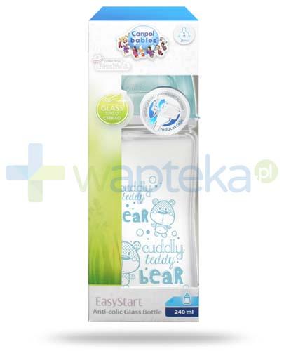 podgląd produktu Canpol Babies EasyStart Forest Friend butelka szklana Blue antykolkowa dla dzieci 3m+ 240 ml [79/002_blu]