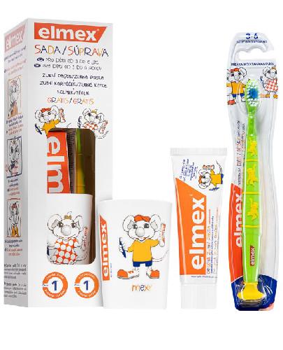 Elmex zestaw dla dzieci 3-6 lat pasta do zębów 50 ml + szczoteczka + kubek [ZESTAW]