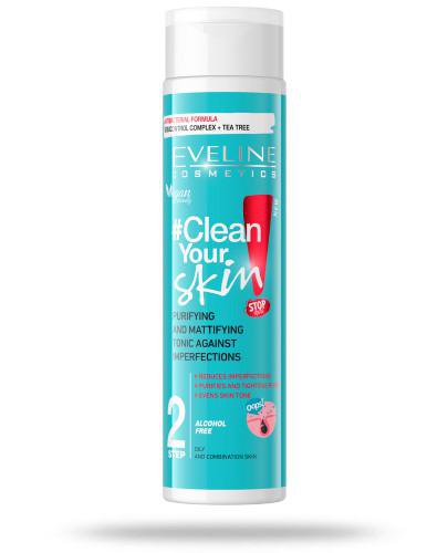 podgląd produktu Eveline Clean Your Skin oczyszczająco-matujący tonik przecwi niedoskonałościom do twarzy  225 ml