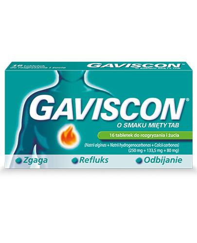 podgląd produktu Gaviscon 250 mg + 133,5 mg + 80 mg o smaku mięty tabletki do rozgryzania 16 sztuk