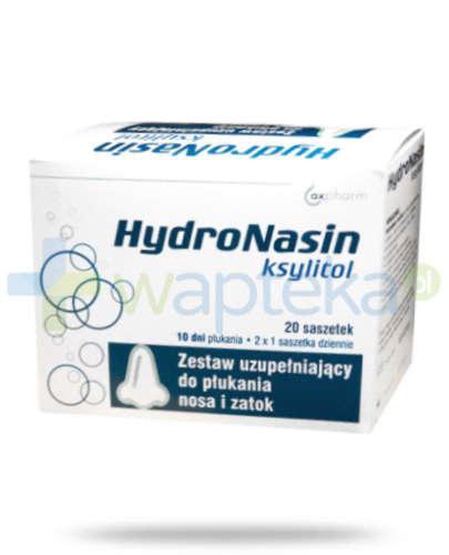 zdjęcie produktu HydroNasin Ksylitol zestaw uzupełniający do płukania nosa i zatok 20 saszetek