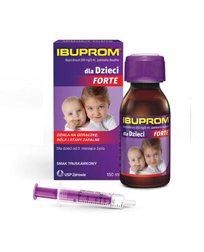 zdjęcie produktu Ibuprom dla dzieci Forte 200mg/5ml zawiesina smak truskawkowy dla dzieci 3m+ 150 ml